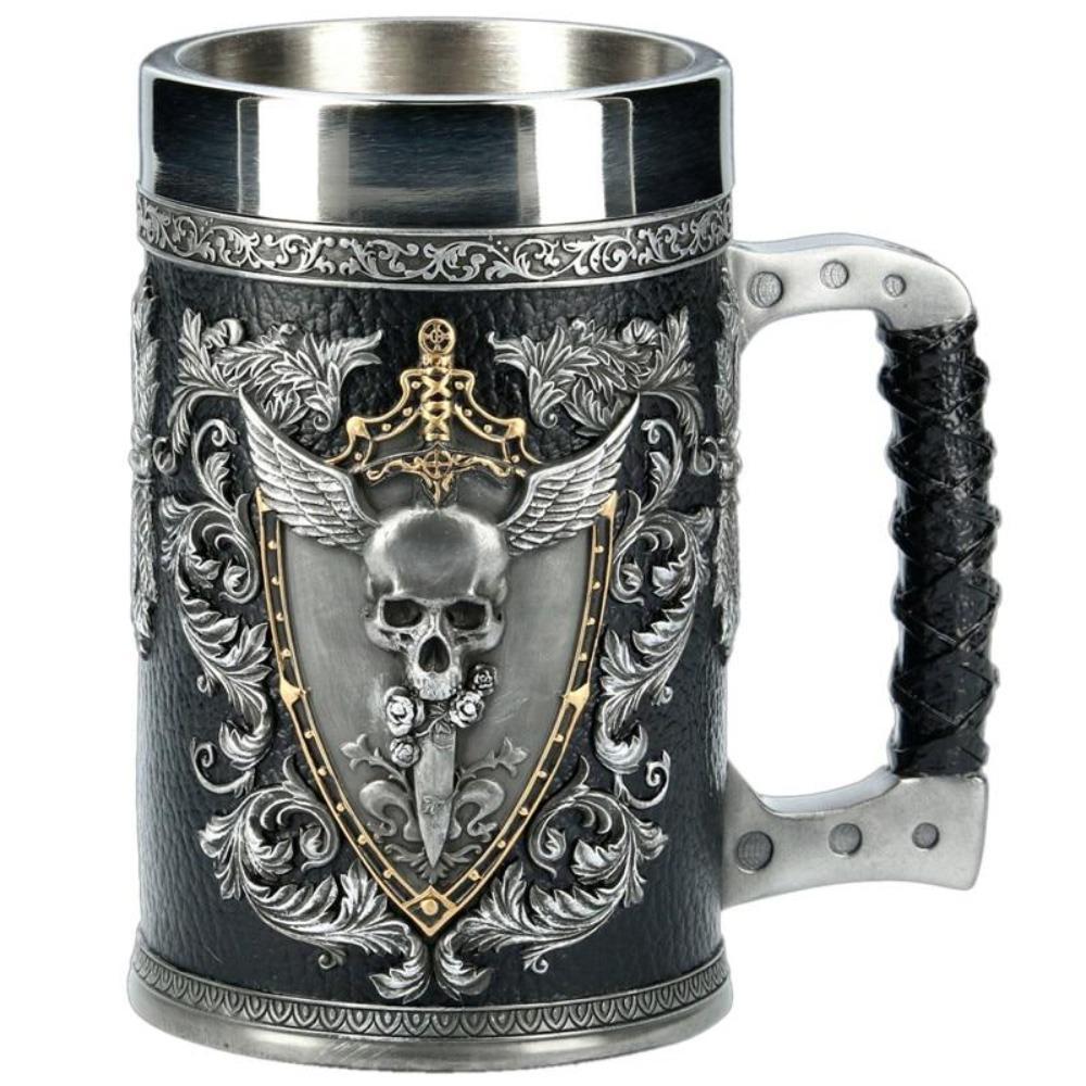 Viking 3D Warrior Skull Eagle Winged Sword Beer Mug Stein Tankard 更新-xinru
