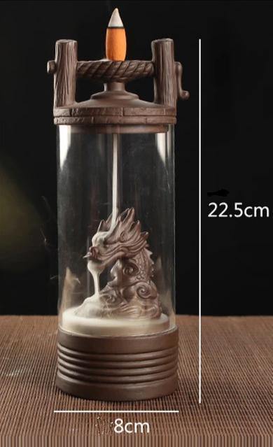 Ceramic Backflow Incense Burner Dragon LED Light With Acrylic Cover-xinru