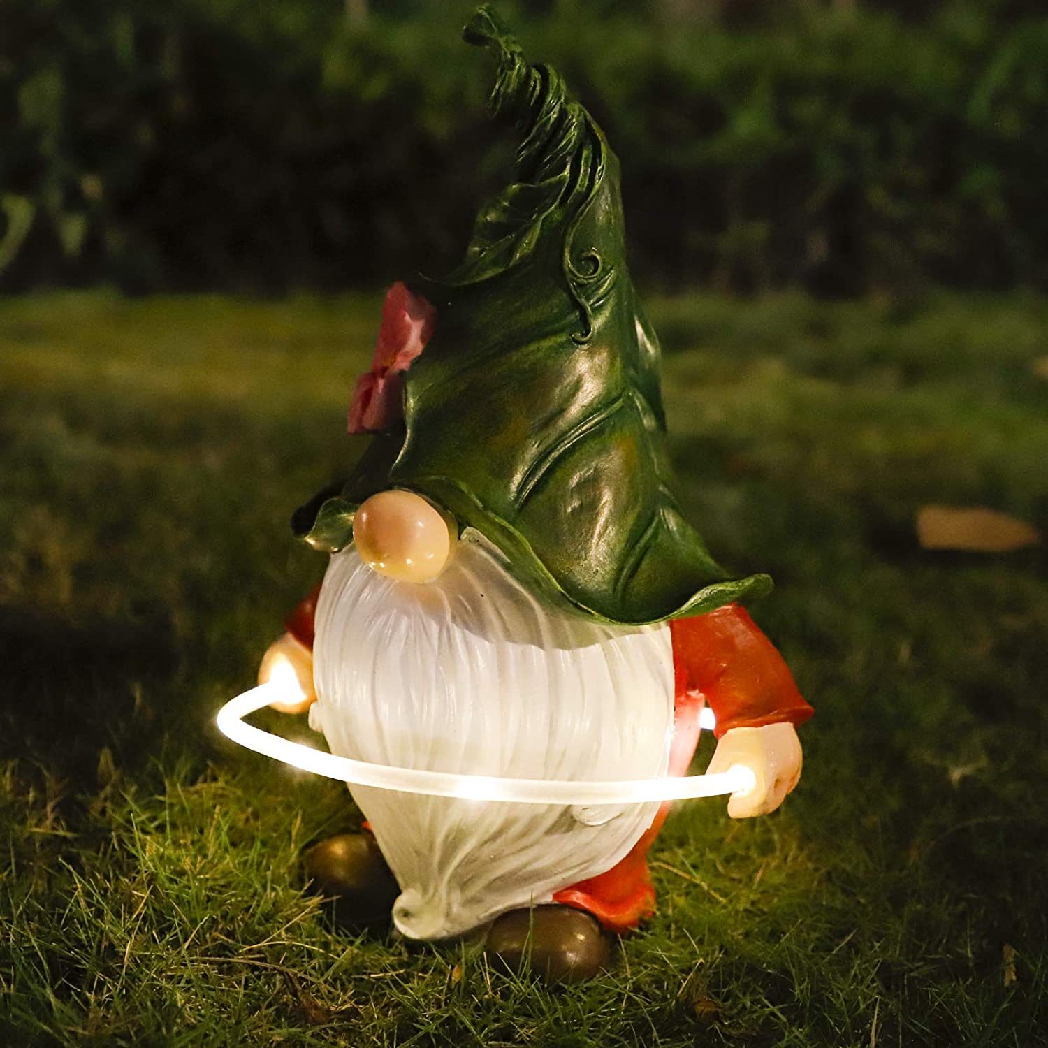 Solar Lamp Garden Gnome Playing Circle Resin Dwarf Statue Outdoor Decoration-xinru
