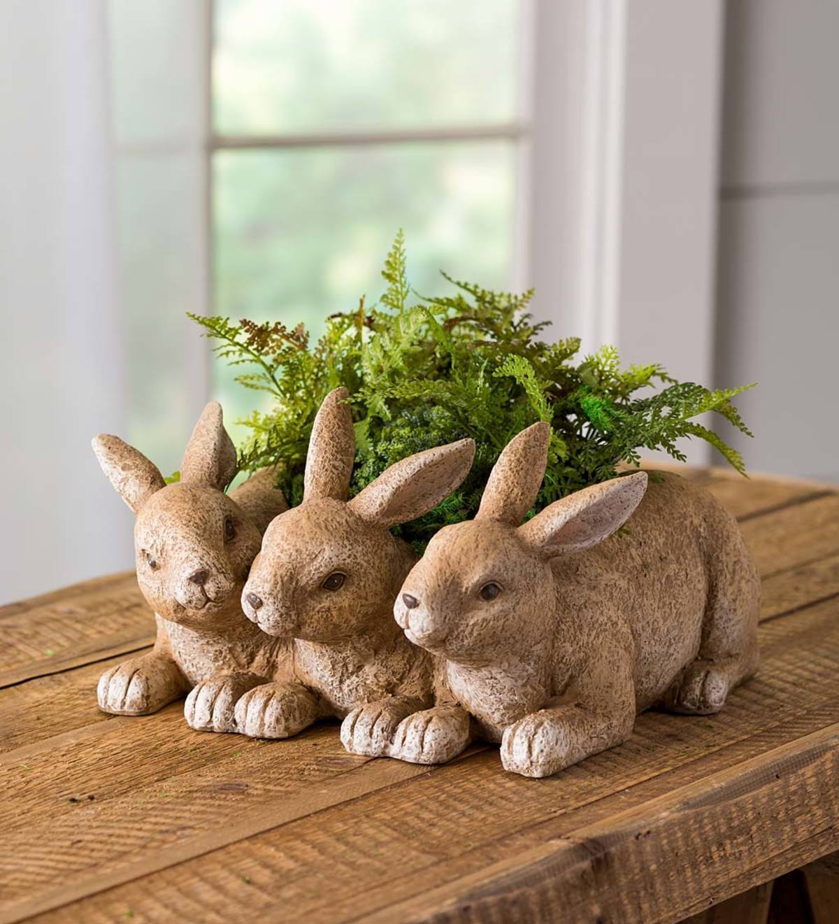 Indoor Rabbit Triplets Decorative Resin Planter-xinru