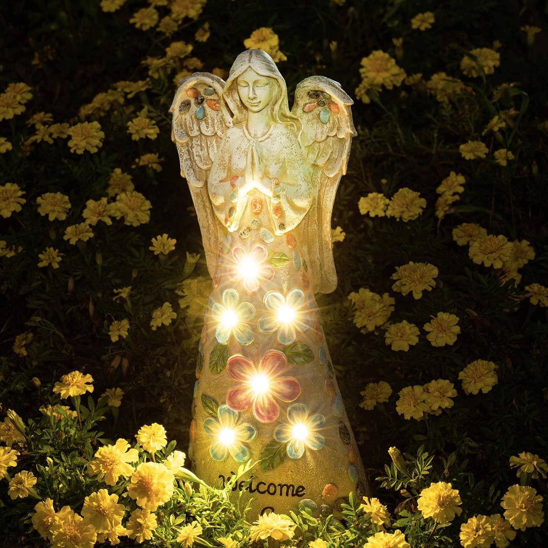 Garden Figurine Angel Statue Welcome Sign Solar Sculpture-xinru