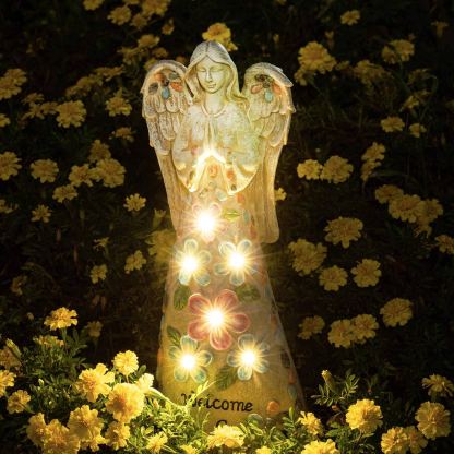 Garden Figurine Angel Statue Welcome Sign Solar Sculpture-xinru