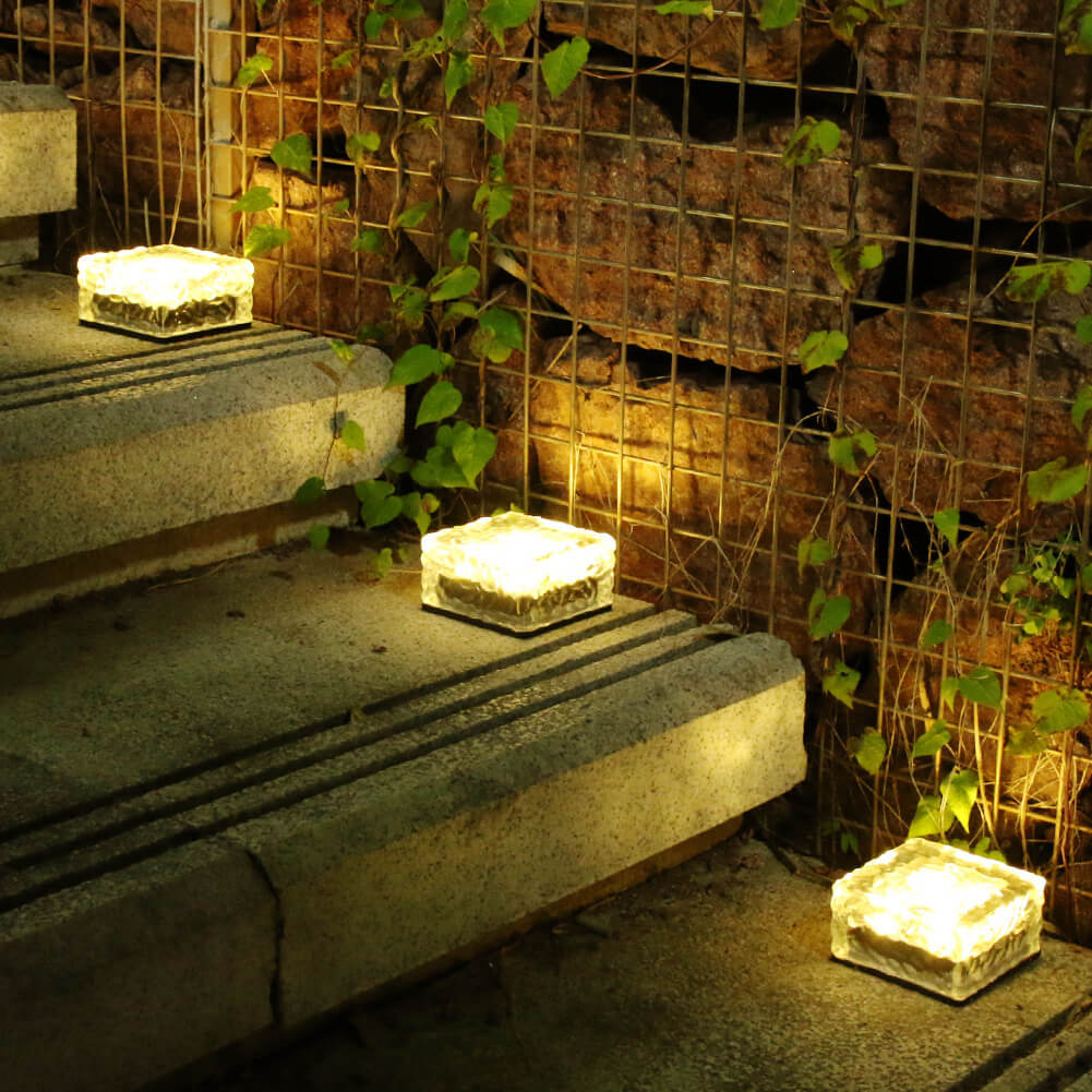 Solar LED Ice Brick Waterproof Glass Ground Light Garden Light-xinru