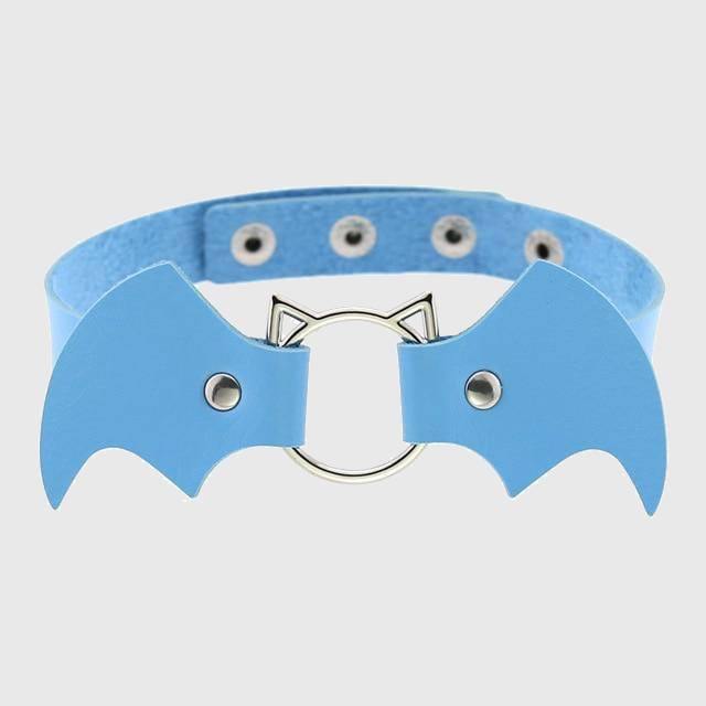 Women Heart Rivet Bat Wings Black Leather Choker Collar Necklace Party-xinru