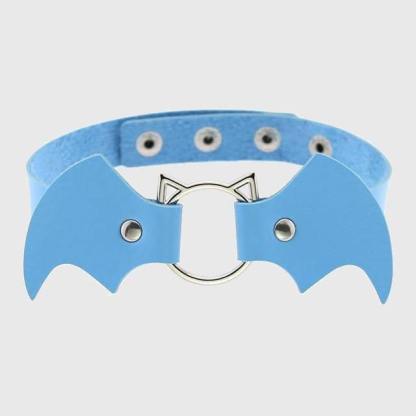 Women Heart Rivet Bat Wings Black Leather Choker Collar Necklace Party-xinru