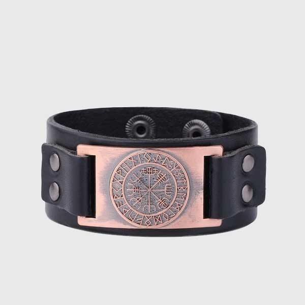 Viking Compass Leather Bracelet Vegvisir Wristband-xinru