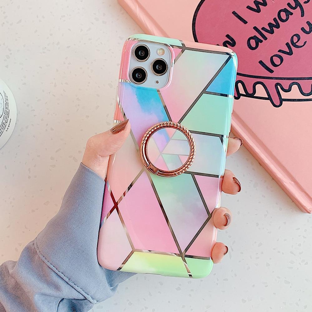 Colorful Marble Case + Ring Holder-xinru