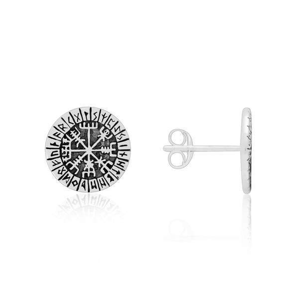 Vegvisir and Runes Earrings - Sterling Silver-xinru shop