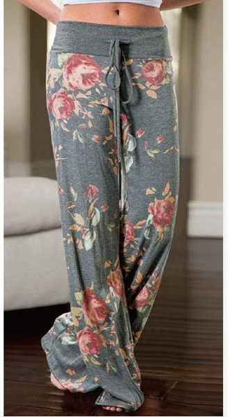Women's Comfy Casual Pajama Pants Floral Print Drawstring Palazzo Lounge-xinru