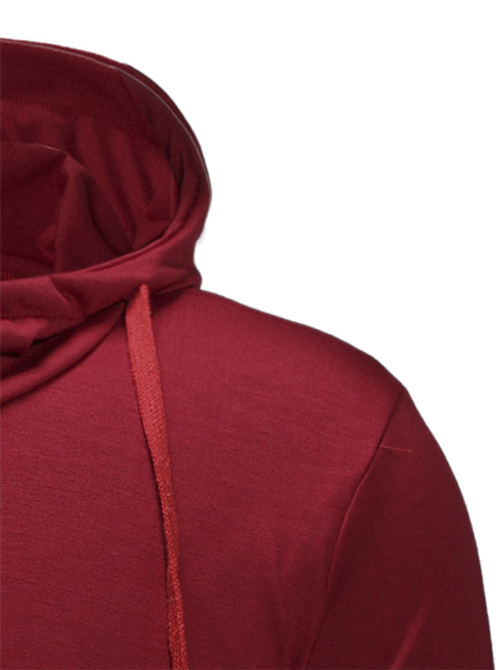 Men Casual Trendy Irregular Hem Design Solid Color Long Hoodies-xinru