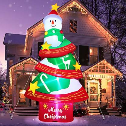 TURNMEON 12 Feet Christmas Inflatables Christmas Tree with Lights Snowman Christmas Outdoor Decoration Blow Up Christmas Yard Decor LED Lights with Tethers Stakes for Outdoor Lawn Garden Party-xinru shop