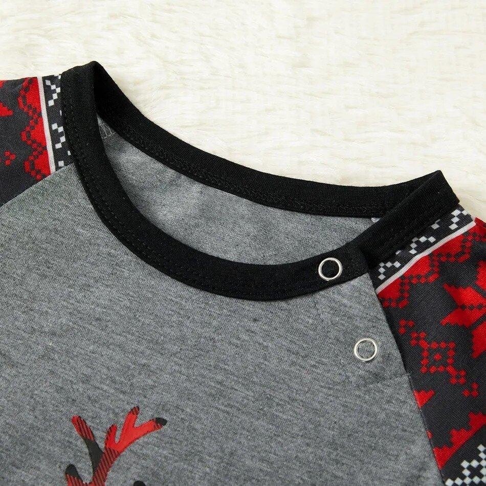 Plus Size Christmas Plaid Reindeer and Letter Print Grey Family Matching Raglan Long-sleeve Plus Size Pajamas Sets-xinru shop
