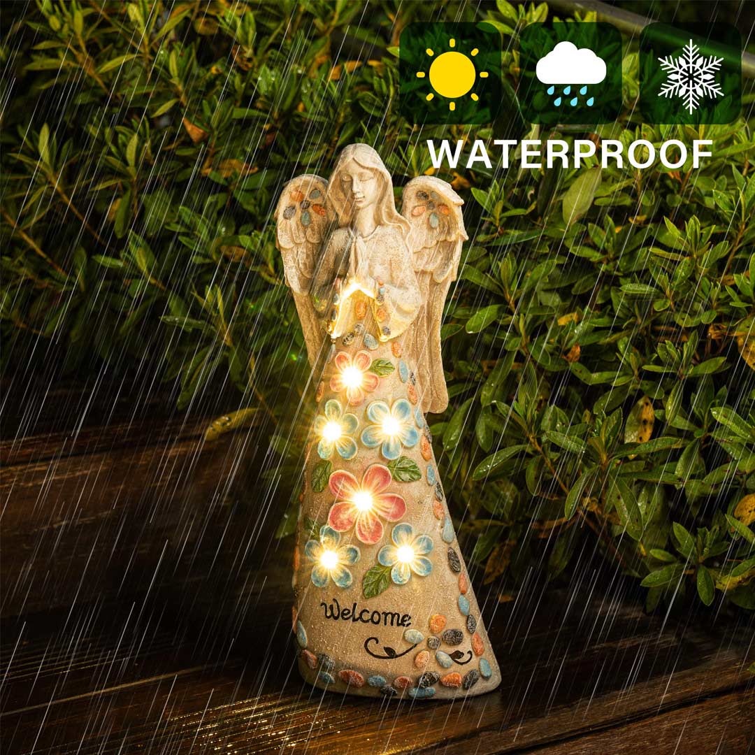 Garden Figurine Angel Statue Welcome Sign Solar Sculpture-xinru
