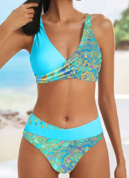 Women's Polyester Halter Floral Bikinis Swimwear-xinru