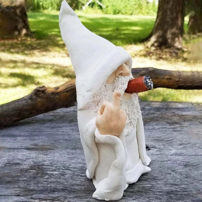 Funny Smoking Dwarf Garden Sculpture Ornaments Scornful Wizard Gnome Statue-xinru
