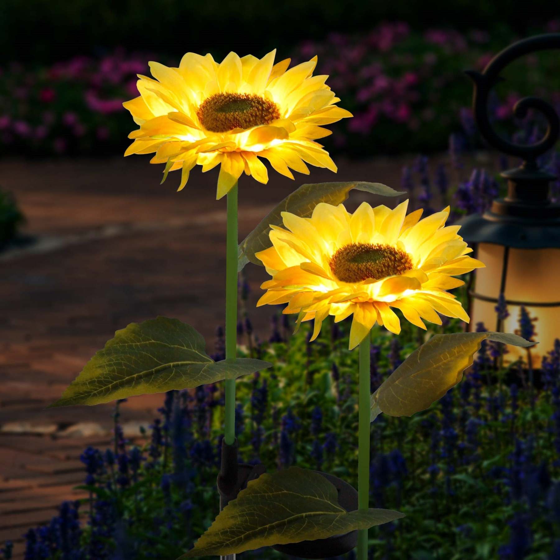 2 Pack Solar Powered Sunflower Outdoor Garden Light-xinru
