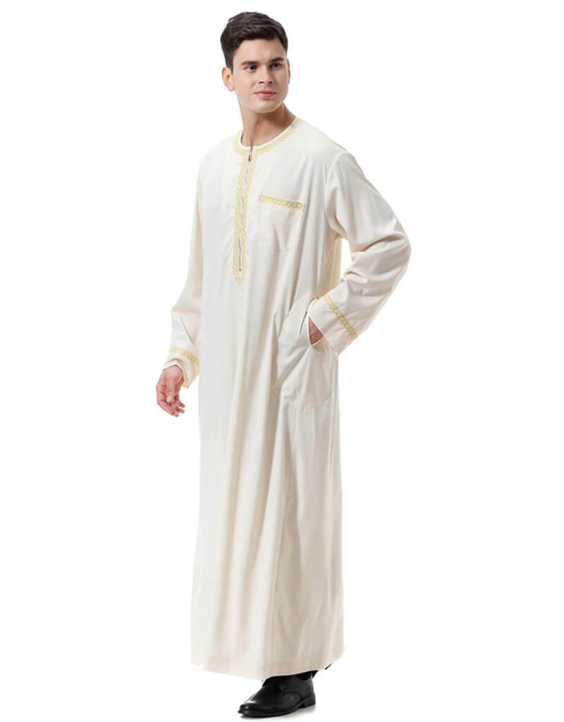 Men Round Neck Linen  Long Sleeve Muslim Islamic Clothing-xinru