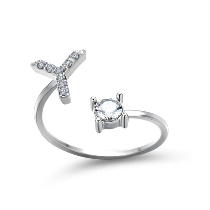 Golden Adjustable A-Z Personalized Initial Letter with Rhinestone Rings-xinru