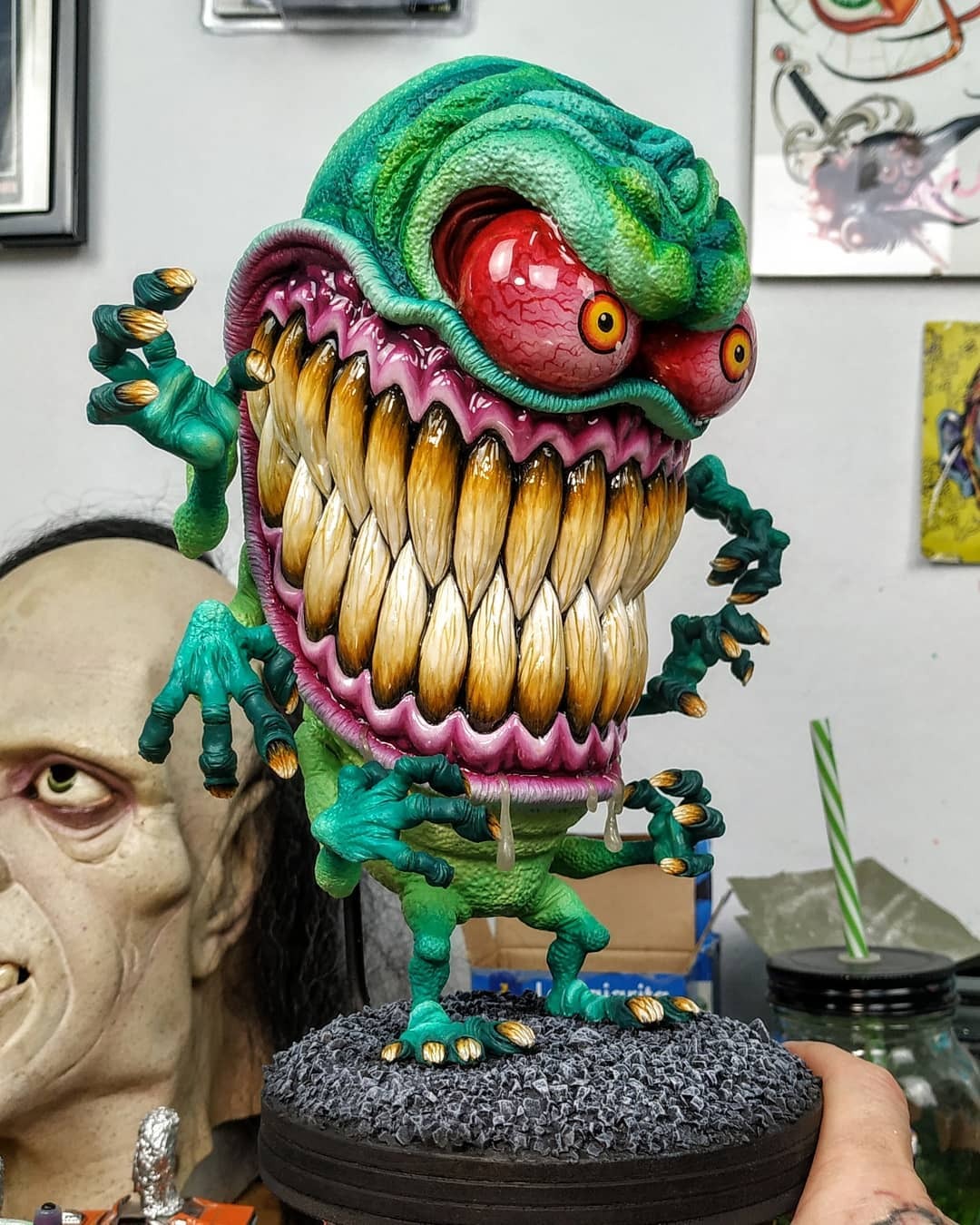 Scary Monster Statue Angry Big Mouth-xinru
