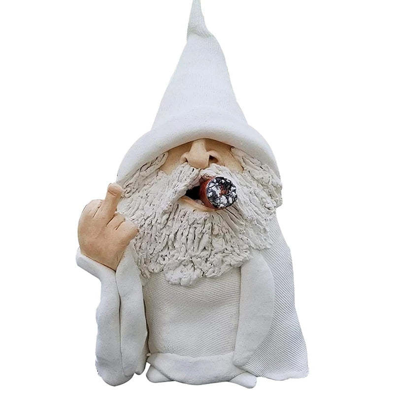 Funny Smoking Dwarf Garden Sculpture Ornaments Scornful Wizard Gnome Statue-xinru