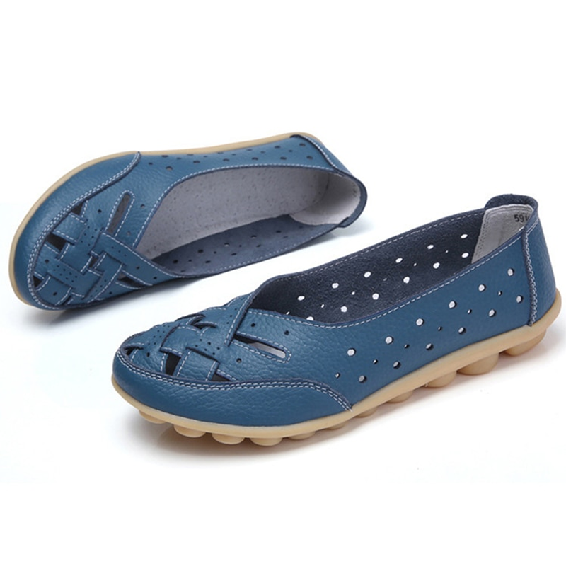Women Leather Breathable Slip on Flat Shoes Moccasins-xinru shop