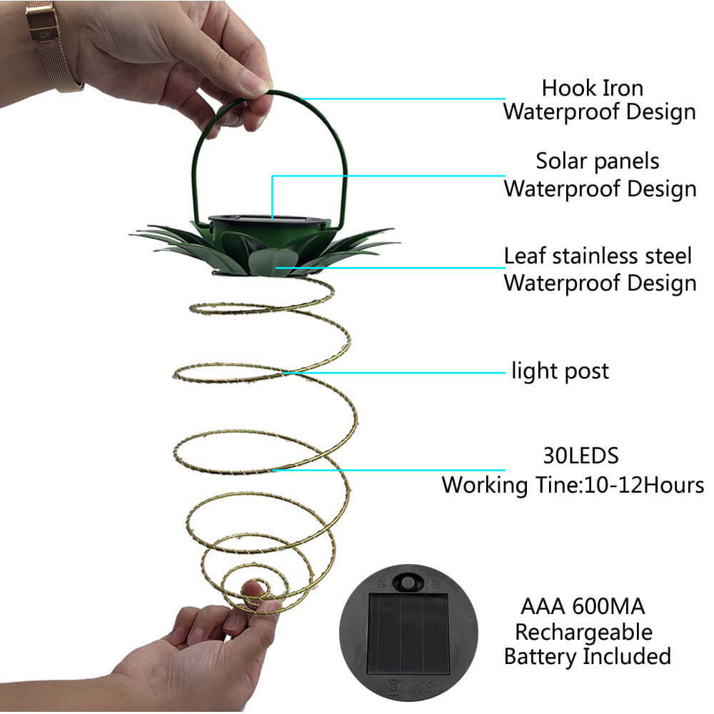 Solar Pineapple Iron Lantern LED Waterproof Hanging Lights Garden Decorative-xinru