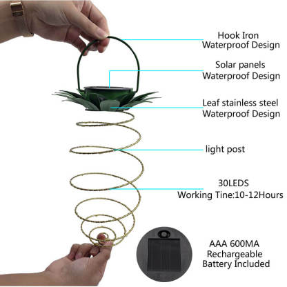 Solar Pineapple Iron Lantern LED Waterproof Hanging Lights Garden Decorative-xinru