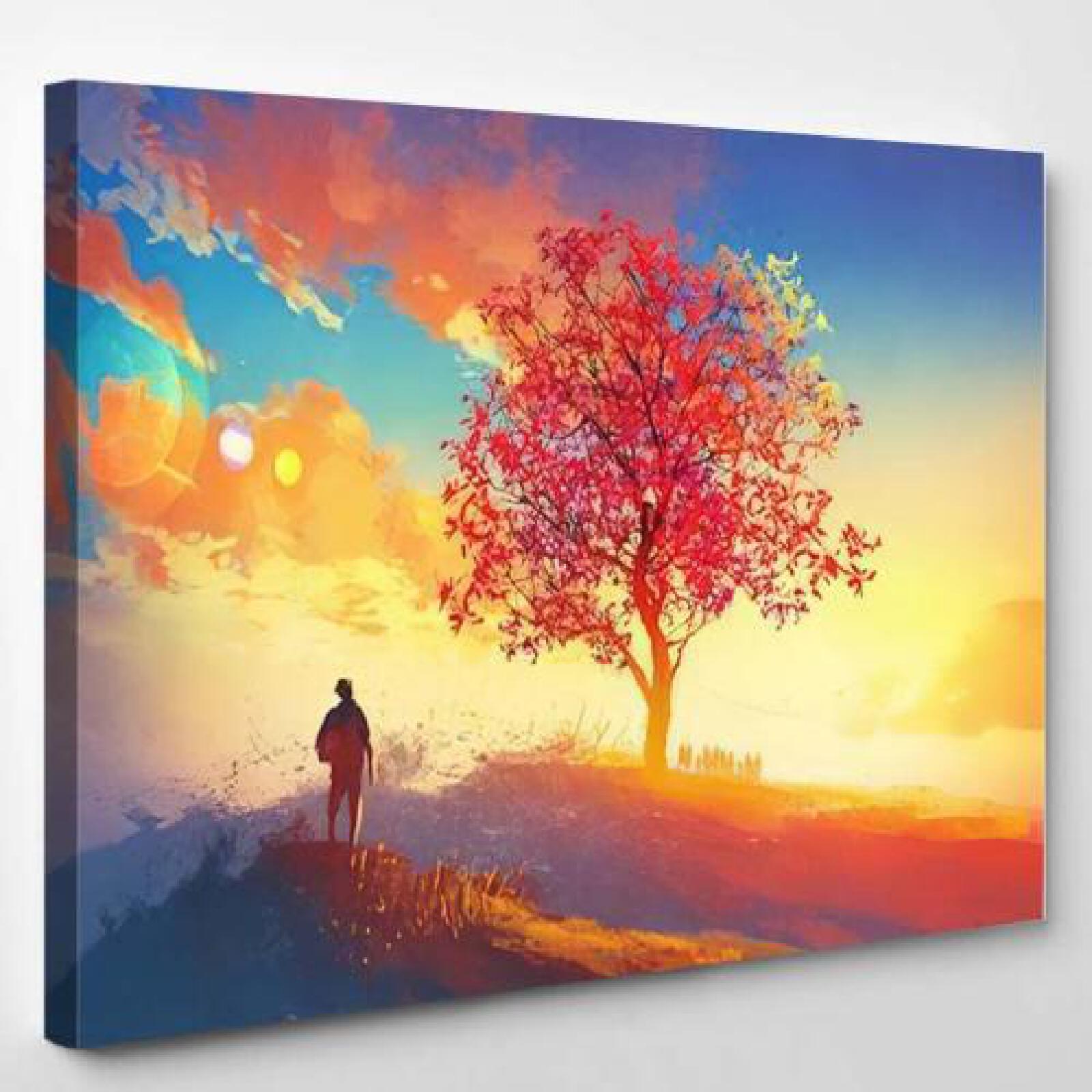 Autumn Landscape Alone Tree on Mountain Coming-xinru shop