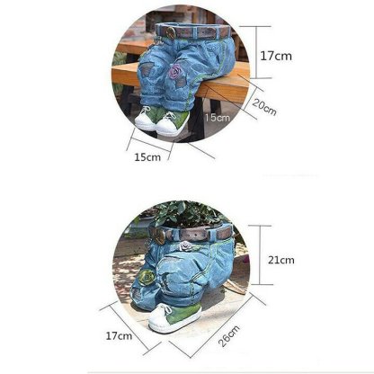 Denim Clothes Pants Resin Flower Pot Statue Retro Garden Ornament-xinru