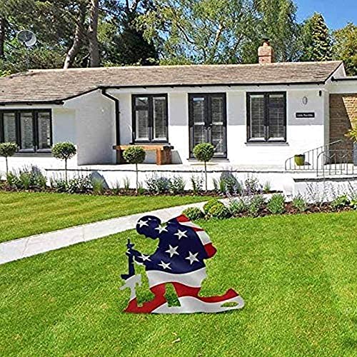Kneeling Soldier Weathered Flag Art Independence Day Decoration-xinru