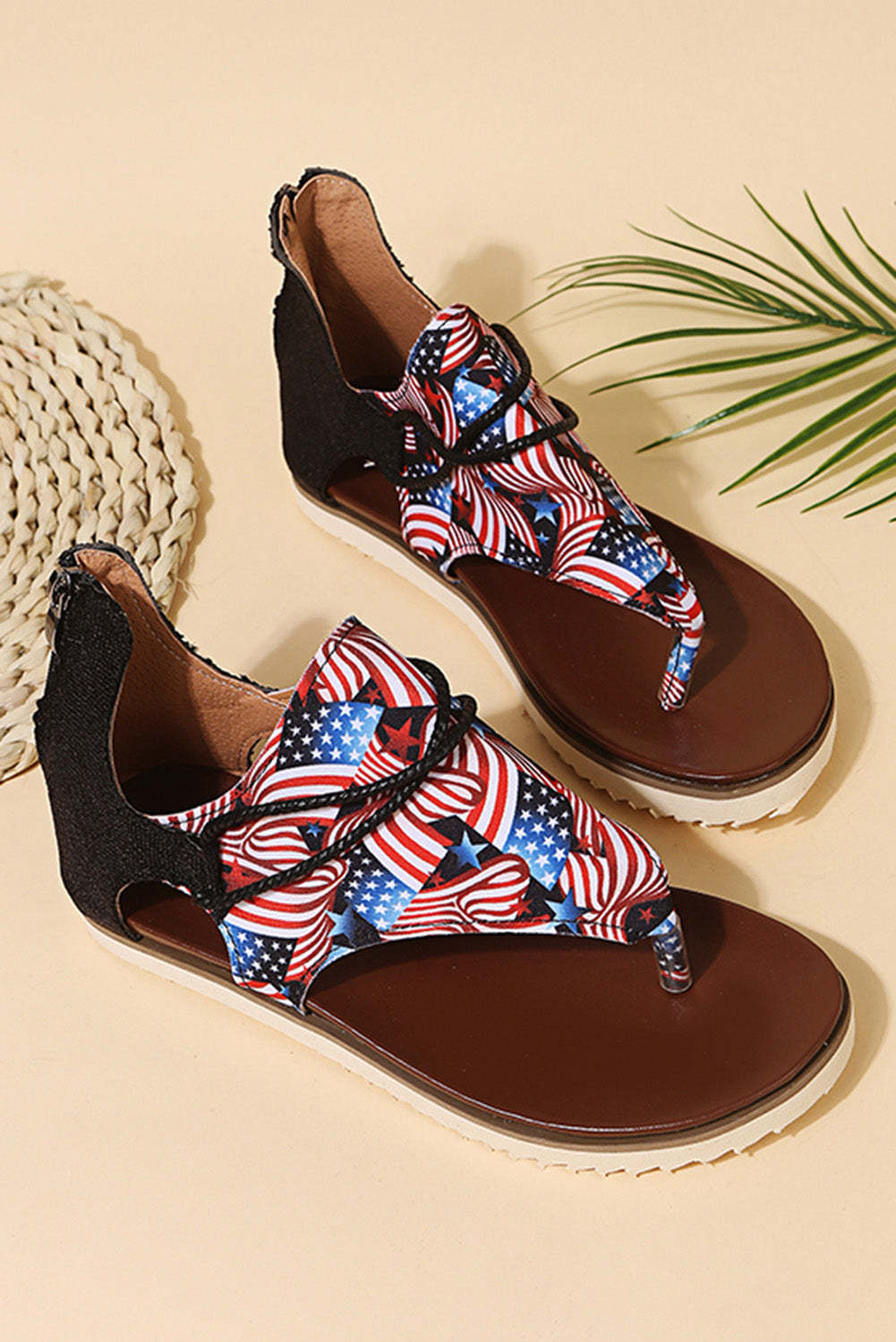 Women American Flag Comfort Flat Sandals Summer Vintage Flip Flops-xinru