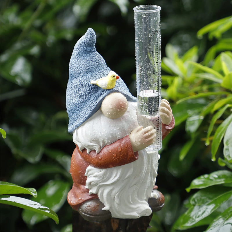 Resin Gnome Garden Statue with a Plastic Rain Gauge-xinru