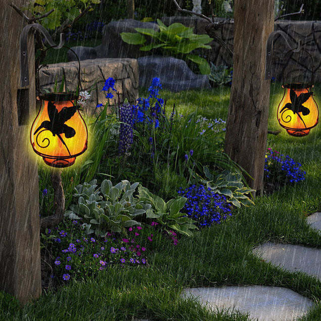 Solar Retro Lantern LED Decorative Outdoor Waterproof Garden Hanging Light-xinru