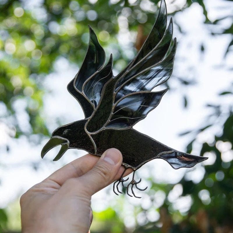 Raven Stained Glass Window Hanging-xinru