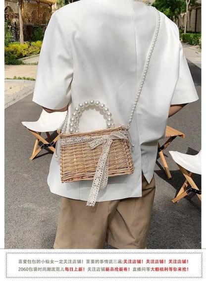 ストローバッグパールチェーンバッグ-xinru shop