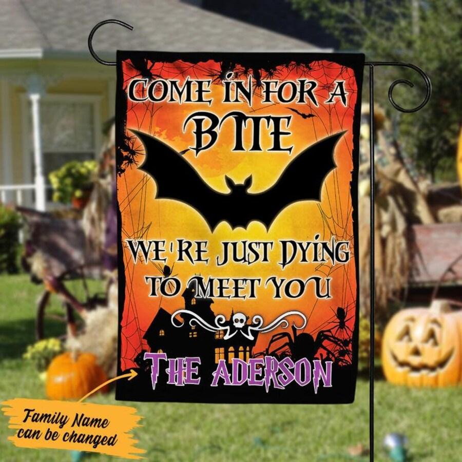 Personalized - Custom Name Bat Come In For A Bite Orange Yellow Halloween Gifts Garden House Flag-xinru shop