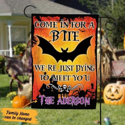 Personalized - Custom Name Bat Come In For A Bite Orange Yellow Halloween Gifts Garden House Flag-xinru shop