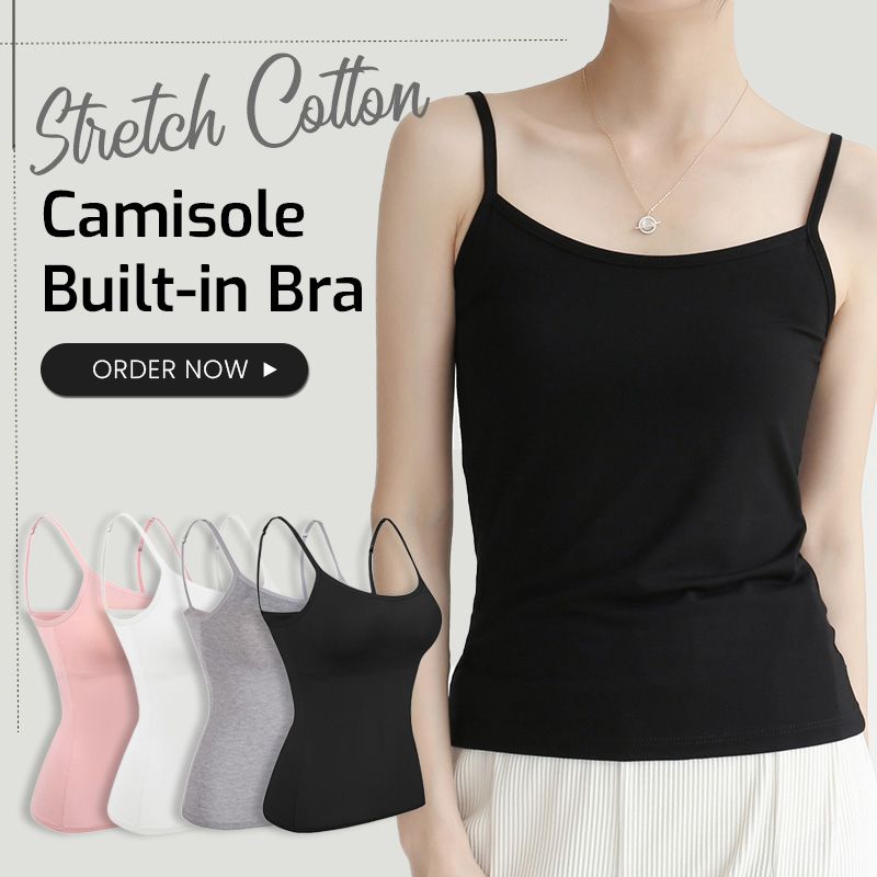 Women's Stretch Cotton Camisole Built-in Bra-xinru