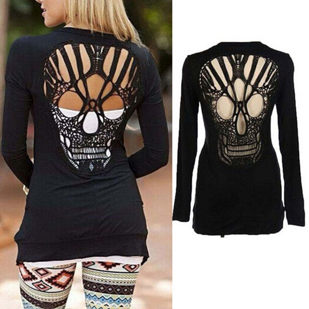 Trendy Cut Out Skull Shape Back Long Sleeve Cardigan-xinru
