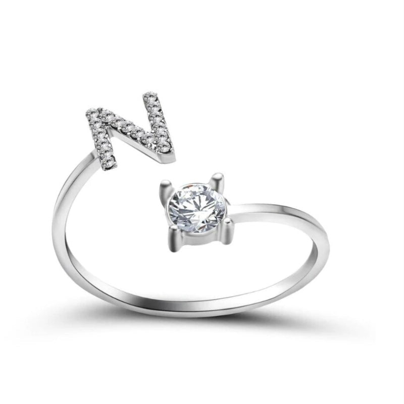 Golden Adjustable A-Z Personalized Initial Letter with Rhinestone Rings-xinru