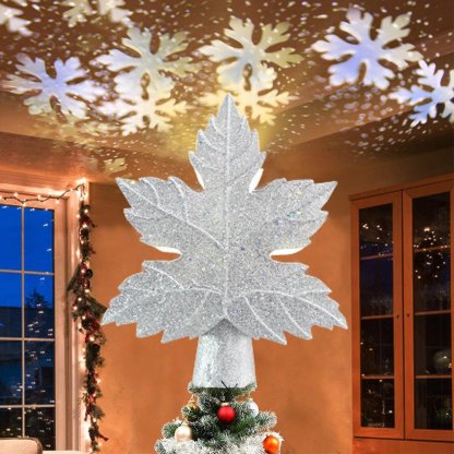 Leaf-shaped Christmas Tree Topper With LED Snowflake Projection-xinru shop