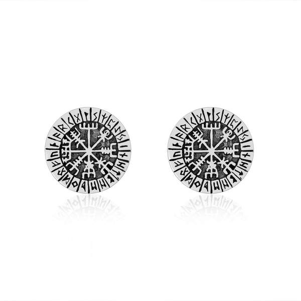 Vegvisir and Runes Earrings - Sterling Silver-xinru shop