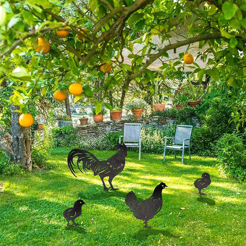 4 Pcs Garden Metal Chicken Yard Stakes Hollow Waterproof Acrylic-xinru