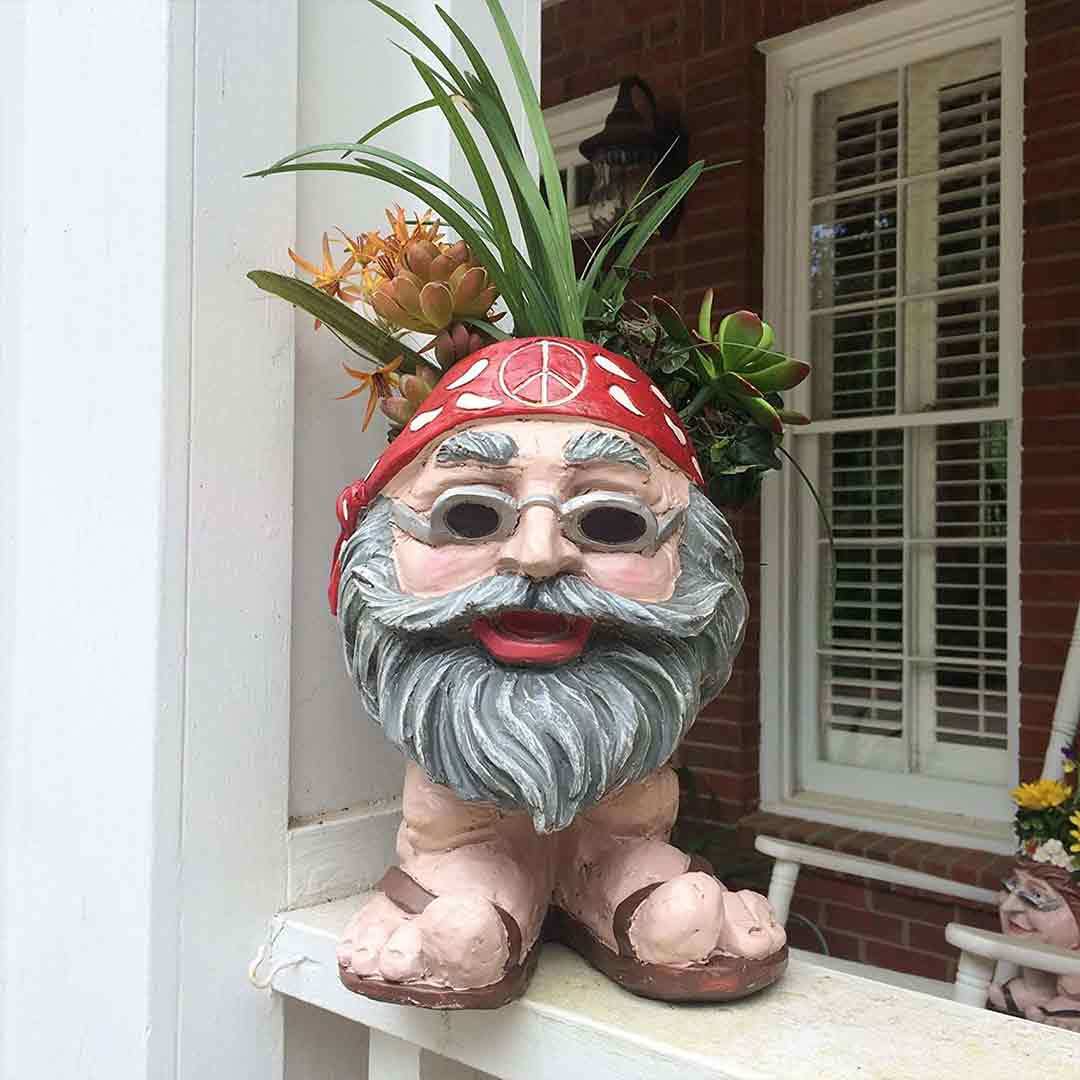 Muggly Hippie "Jerry" and Flower Child "Janice" Painted Face Humorous Planter-xinru