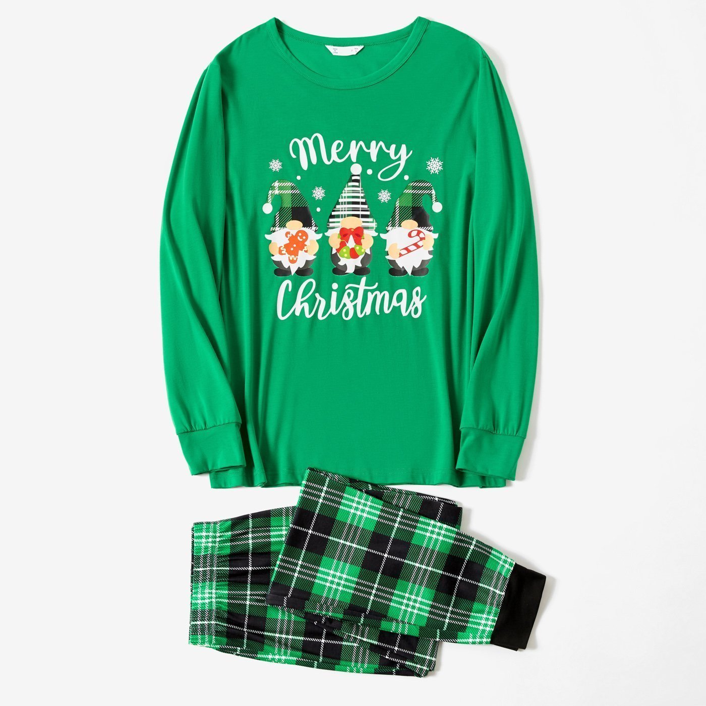 Plus Size Christmas Gnomes and Letter Print Green Family Matching Long-sleeve Pajamas Sets-xinru shop