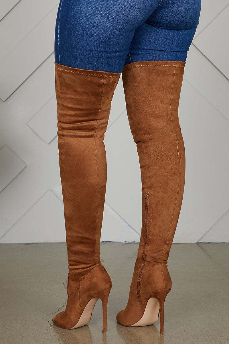 Thigh High Peep Toe Soft Suede Boots Over the Knee Stiletto - Brown-xinru