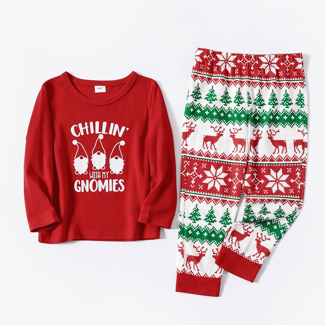 Christmas Gnome and Letter Print Red Family Matching Long-sleeve Plus Size Pajamas Sets With Pets-xinru shop