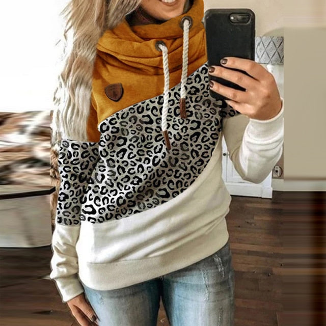 Spring Women Patchwork Hooded Sweatshirt-xinru