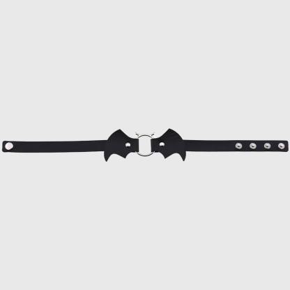 Women Heart Rivet Bat Wings Black Leather Choker Collar Necklace Party-xinru