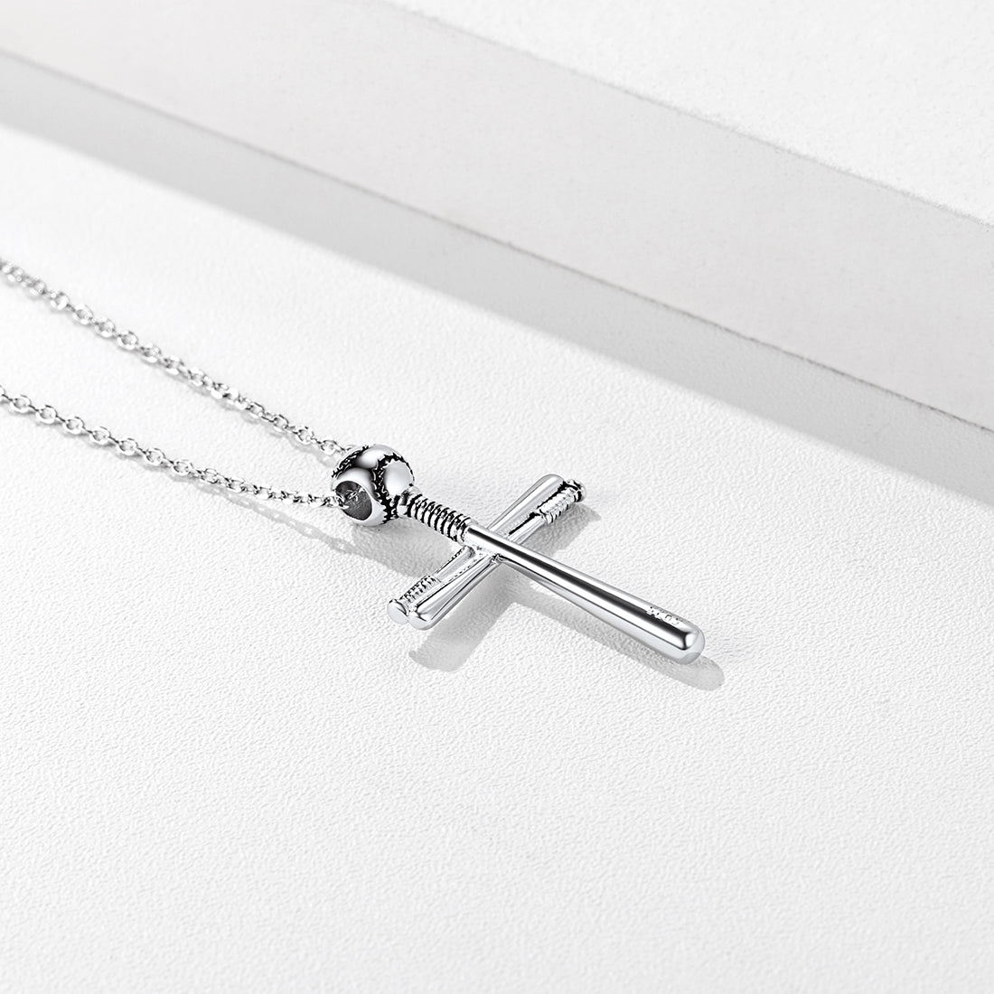Sterling Silver Baseball Bat Cross Necklace Pendant-xinru